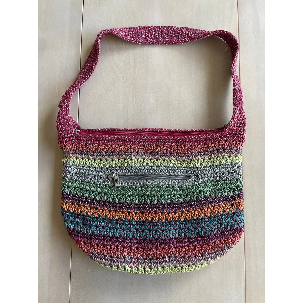 The Sak Multicolor Rainbow Striped Crochet Tote Shoulder Bag